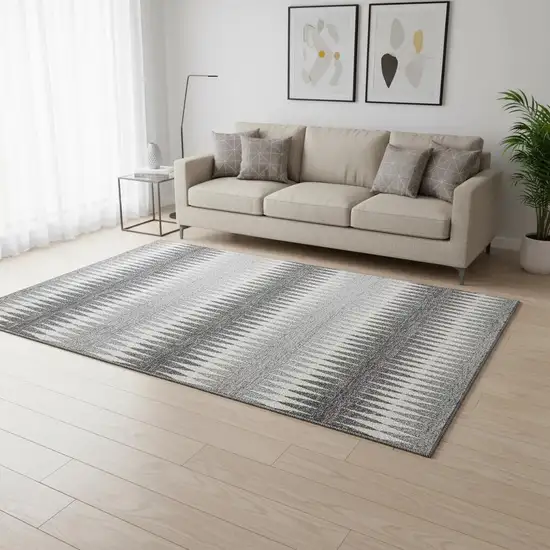 Gray And Silver Striped Washable Area Rug With UV Protection Photo 2