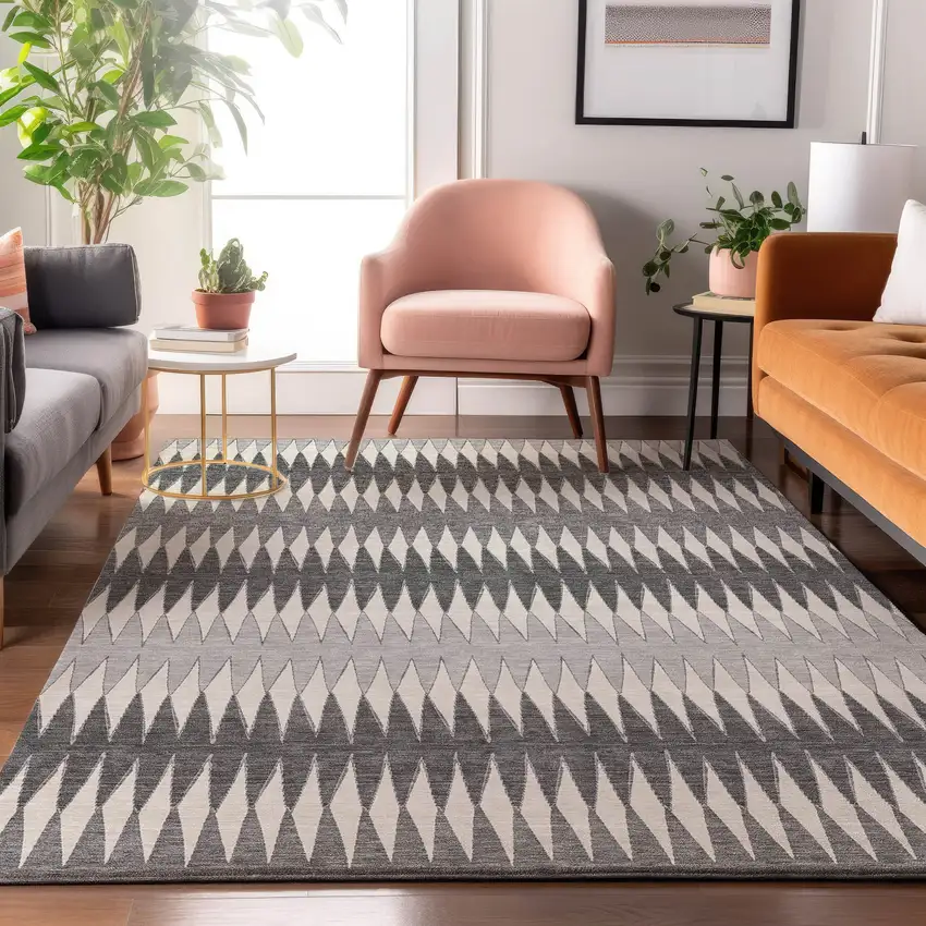 Gray And Silver Striped Washable Area Rug With UV Protection Photo 3