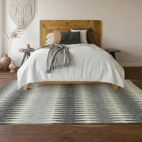 Gray And Silver Striped Washable Area Rug With UV Protection Photo 4