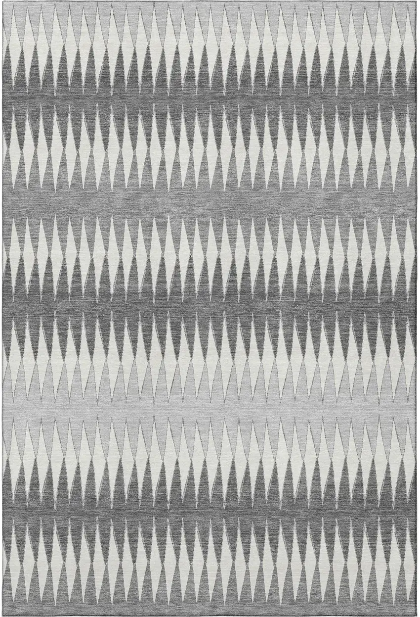Gray And Silver Striped Washable Area Rug With UV Protection Photo 3