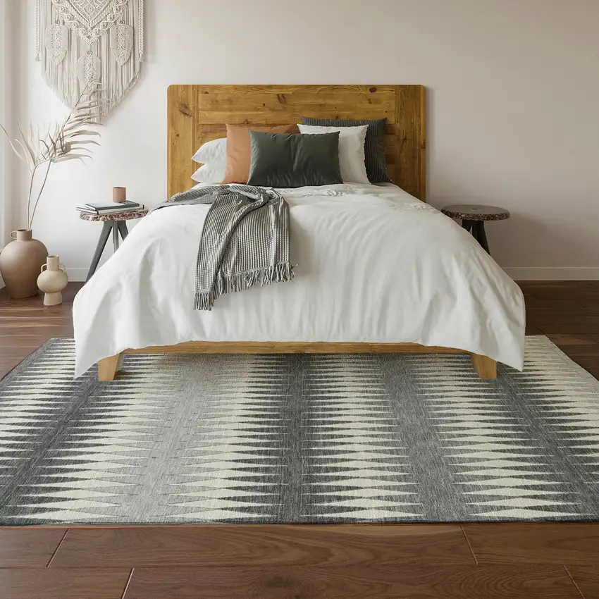 Gray And Silver Striped Washable Area Rug With UV Protection Photo 5