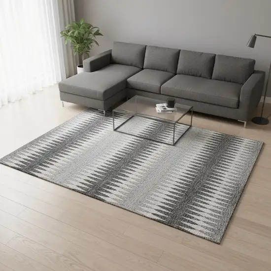 Gray And Silver Striped Washable Area Rug With UV Protection Photo 2