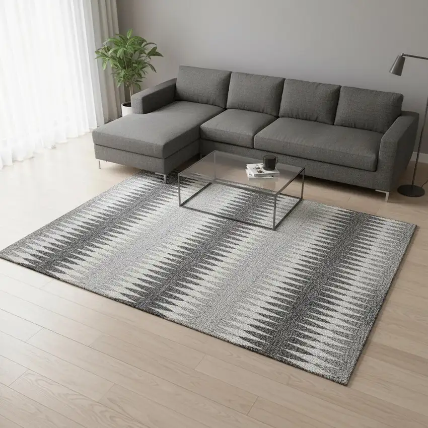 Gray And Silver Striped Washable Area Rug With UV Protection Photo 2