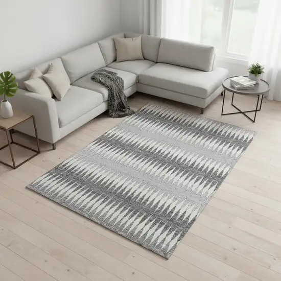 Gray And Silver Striped Washable Area Rug With UV Protection Photo 2