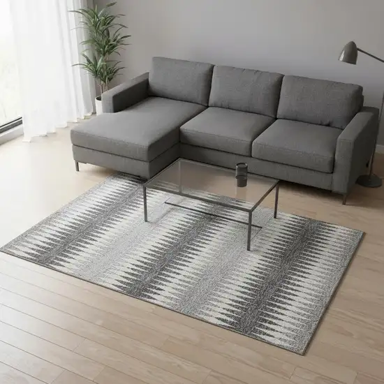 Gray And Silver Striped Washable Area Rug With UV Protection Photo 2