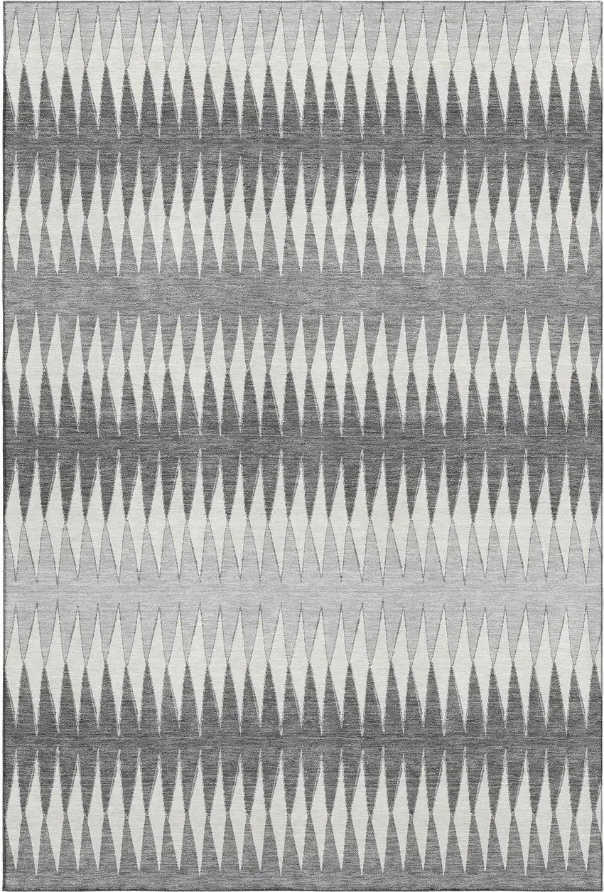 Gray And Silver Striped Washable Area Rug With UV Protection Photo 1