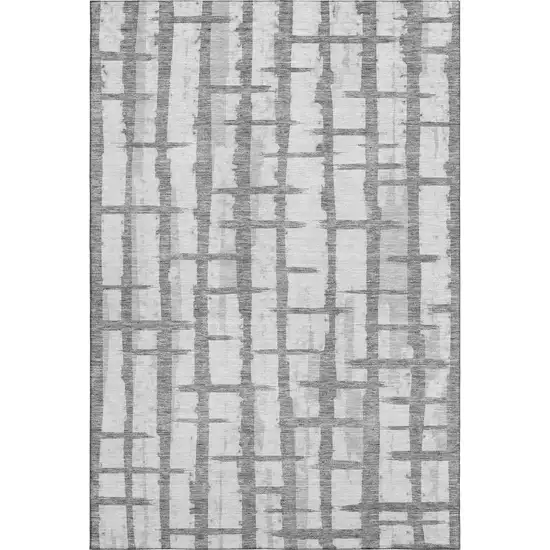 Gray And Silver Striped Washable Area Rug With UV Protection Photo 1