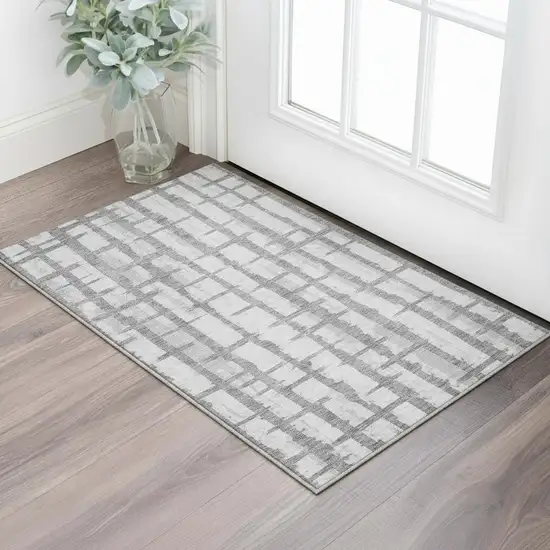 Gray And Silver Striped Washable Area Rug With UV Protection Photo 2