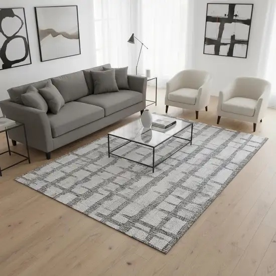 Gray And Silver Striped Washable Area Rug With UV Protection Photo 2