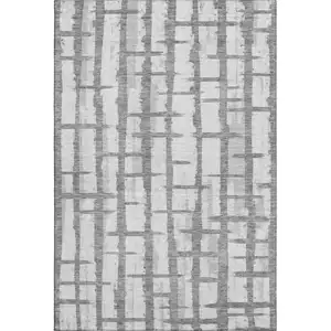 Photo of Gray And Silver Striped Washable Area Rug With UV Protection