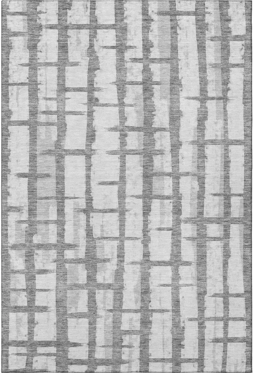 Gray And Silver Striped Washable Area Rug With UV Protection Photo 3