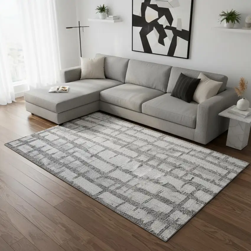 Gray And Silver Striped Washable Area Rug With UV Protection Photo 2