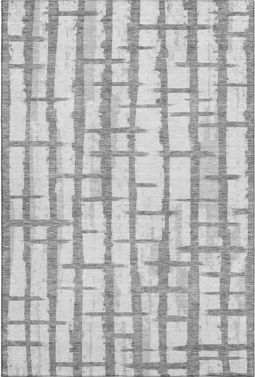Gray And Silver Striped Washable Area Rug With UV Protection Photo 1