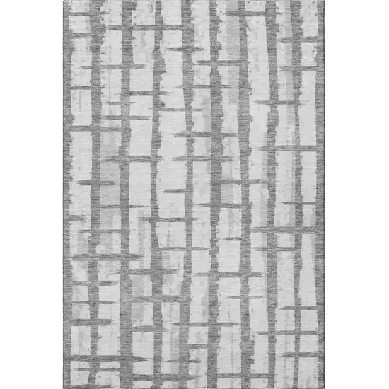 Gray And Silver Striped Washable Area Rug With UV Protection Photo 4