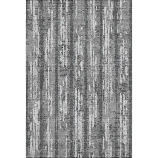 Gray And Silver Striped Washable Area Rug With UV Protection Photo 3