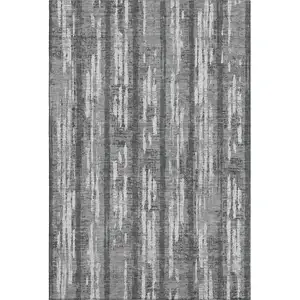 Photo of Gray And Silver Striped Washable Area Rug With UV Protection