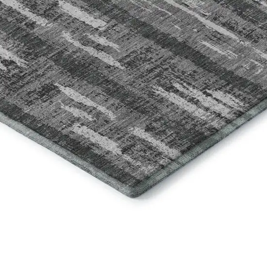 Gray And Silver Striped Washable Area Rug With UV Protection Photo 5