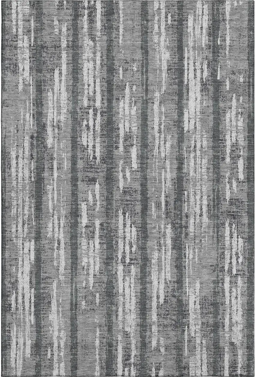 Gray And Silver Striped Washable Area Rug With UV Protection Photo 3