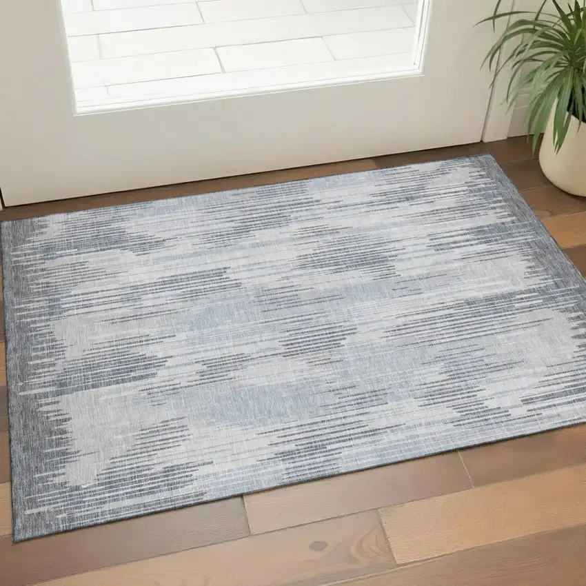 Gray And Silver Striped Washable Area Rug With UV Protection Photo 1