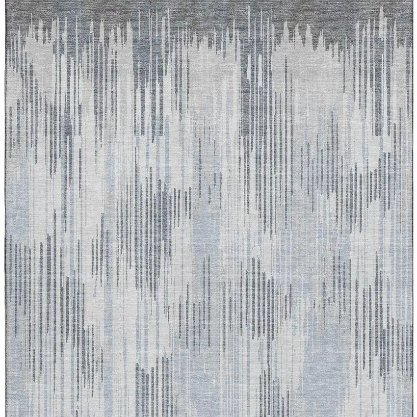 Gray And Silver Striped Washable Area Rug With UV Protection Photo 5