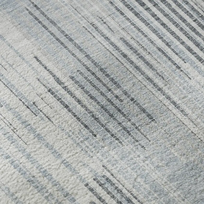 Gray And Silver Striped Washable Area Rug With UV Protection Photo 7