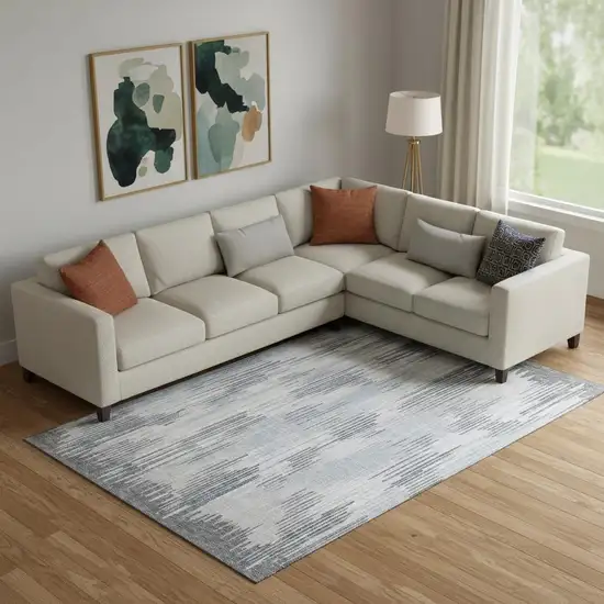 Gray And Silver Striped Washable Area Rug With UV Protection Photo 1