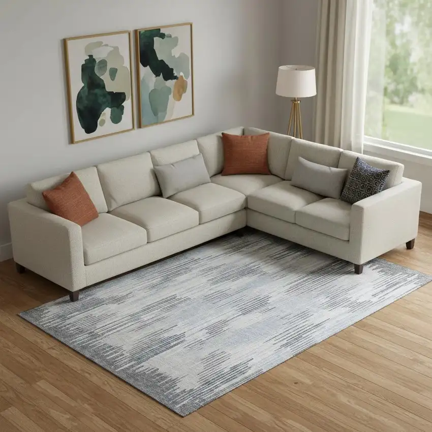 Gray And Silver Striped Washable Area Rug With UV Protection Photo 1