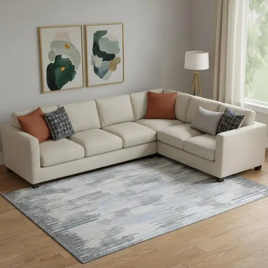 Gray And Silver Striped Washable Area Rug With UV Protection Photo 1