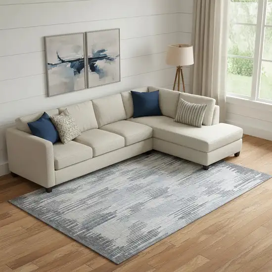 Gray And Silver Striped Washable Area Rug With UV Protection Photo 1