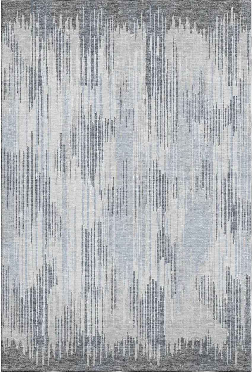 Gray And Silver Striped Washable Area Rug With UV Protection Photo 3