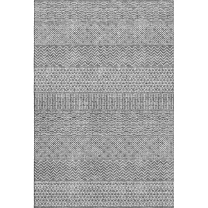 Photo of Gray And Silver Striped Washable Area Rug With UV Protection