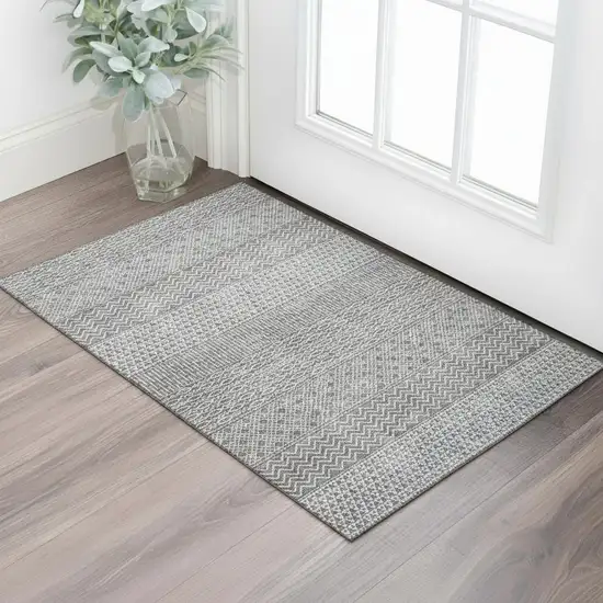 Gray And Silver Striped Washable Area Rug With UV Protection Photo 1