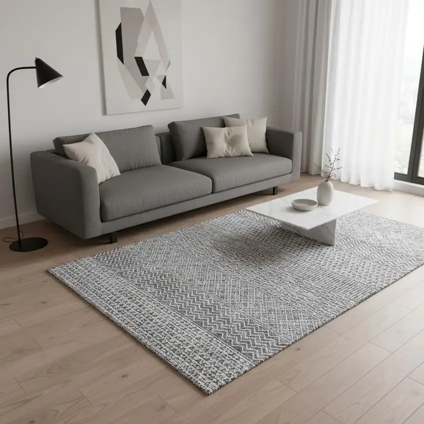 Gray And Silver Striped Washable Area Rug With UV Protection Photo 2