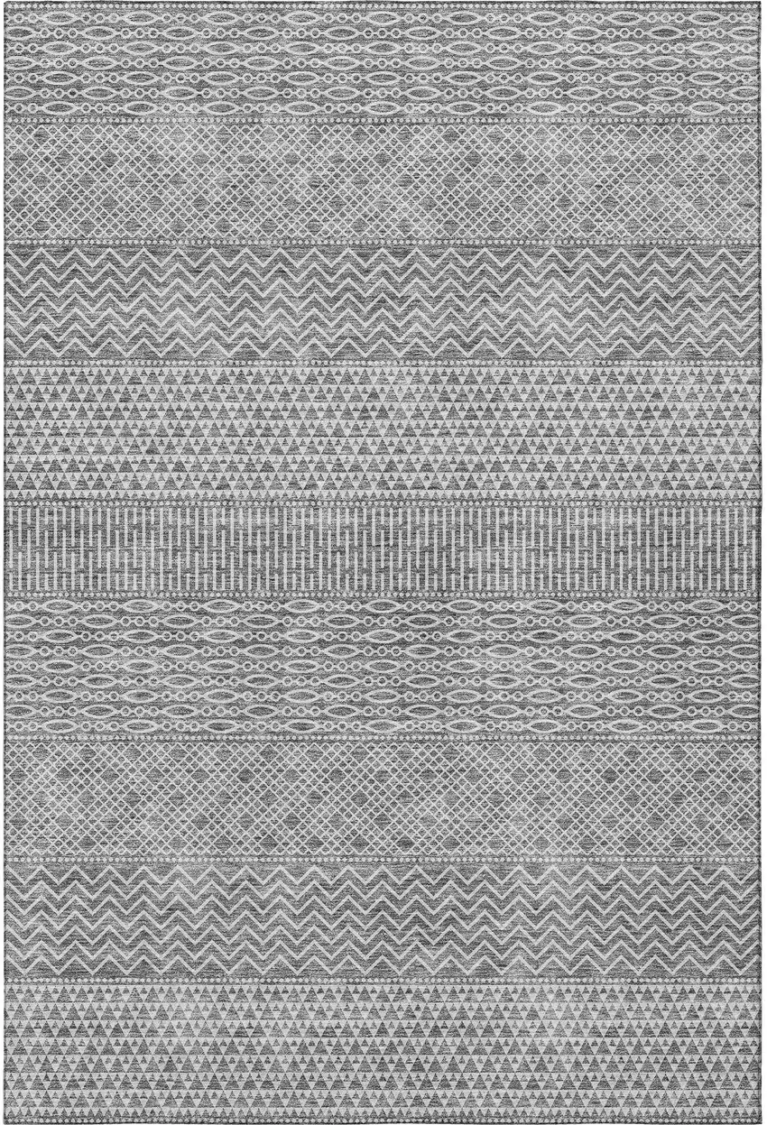 Gray And Silver Striped Washable Area Rug With UV Protection Photo 3