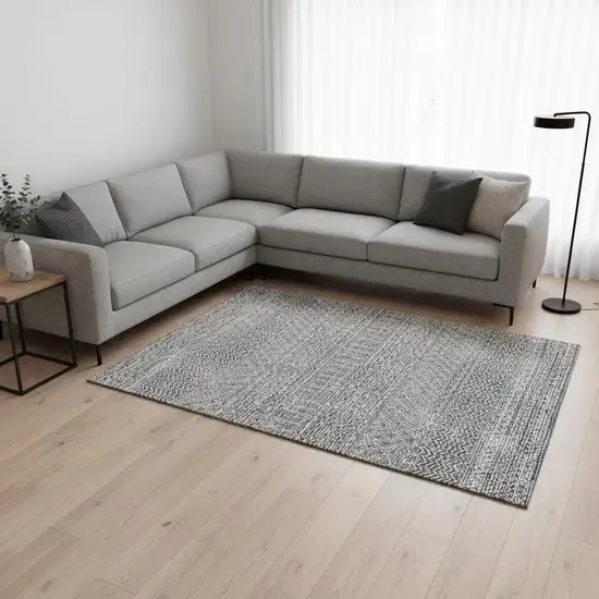 Gray And Silver Striped Washable Area Rug With UV Protection Photo 2