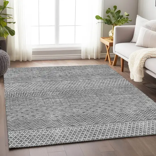 Gray And Silver Striped Washable Area Rug With UV Protection Photo 4