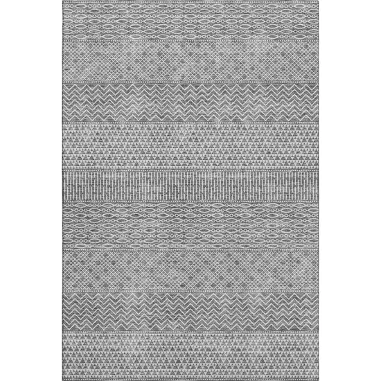 Gray And Silver Striped Washable Area Rug With UV Protection Photo 1