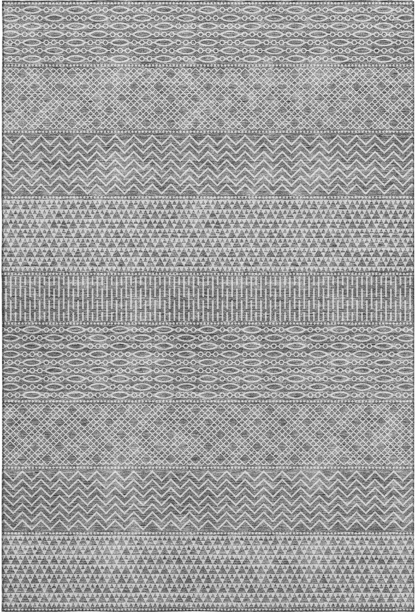 Gray And Silver Striped Washable Area Rug With UV Protection Photo 1