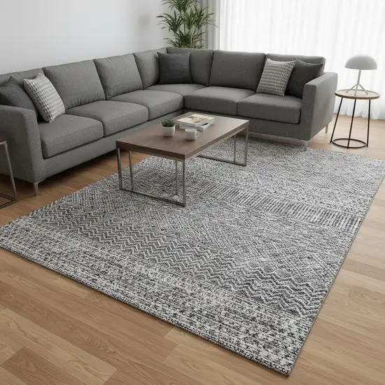 Gray And Silver Striped Washable Area Rug With UV Protection Photo 2