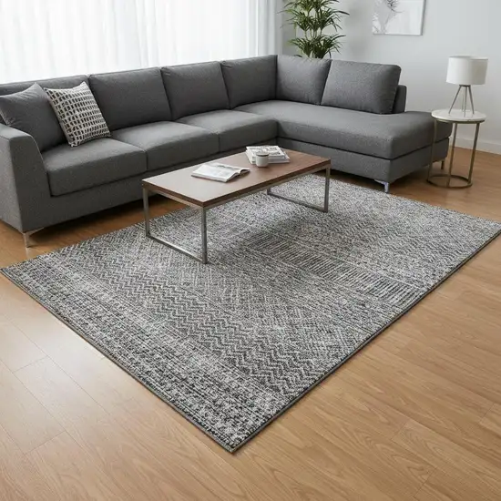 Gray And Silver Striped Washable Area Rug With UV Protection Photo 2