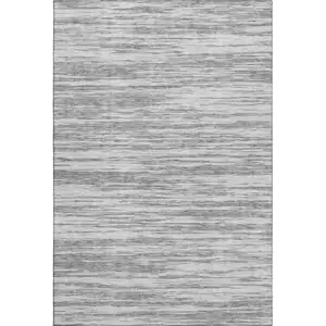 Photo of Gray And Silver Striped Washable Area Rug With UV Protection