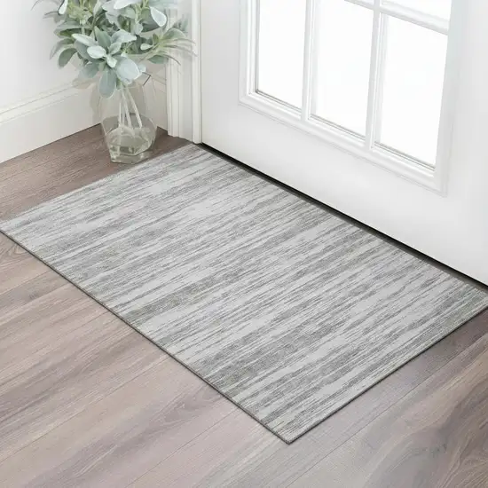 Gray And Silver Striped Washable Area Rug With UV Protection Photo 2