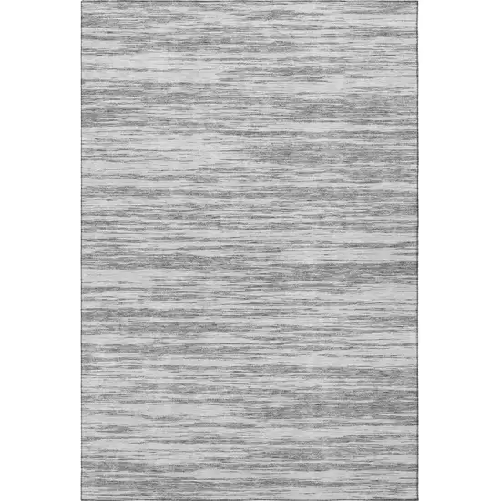 Gray And Silver Striped Washable Area Rug With UV Protection Photo 2