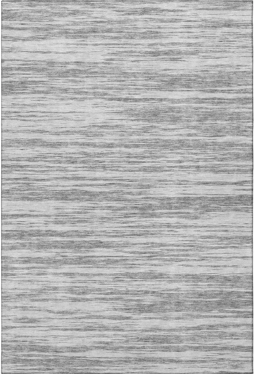 Gray And Silver Striped Washable Area Rug With UV Protection Photo 2