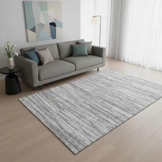 Gray And Silver Striped Washable Area Rug With UV Protection Photo 2