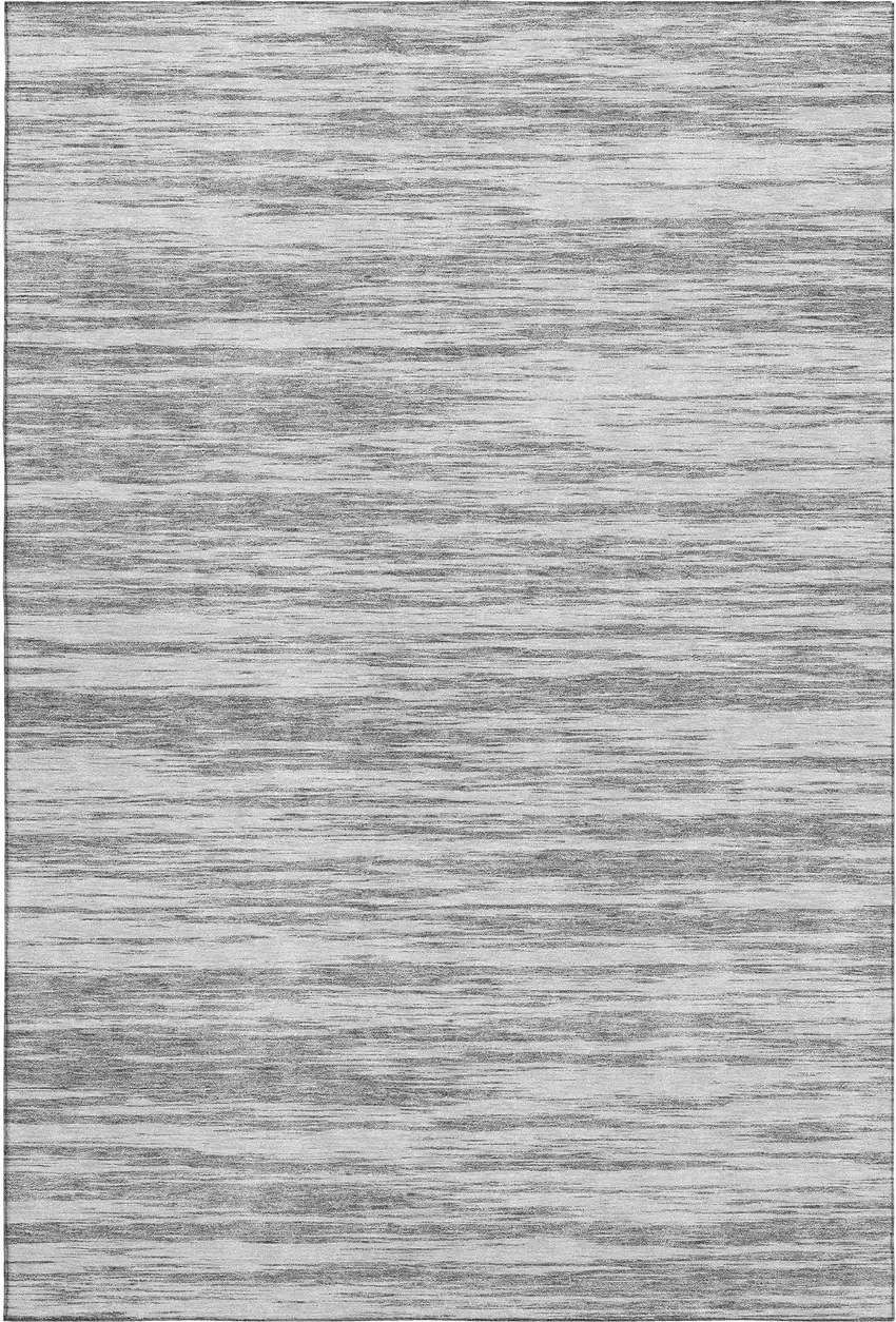 Gray And Silver Striped Washable Area Rug With UV Protection Photo 1