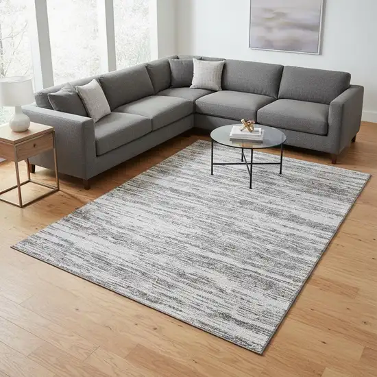 Gray And Silver Striped Washable Area Rug With UV Protection Photo 2