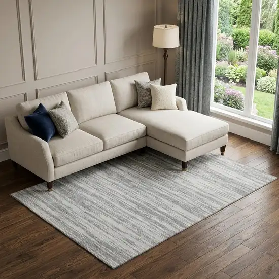 Gray And Silver Striped Washable Area Rug With UV Protection Photo 1