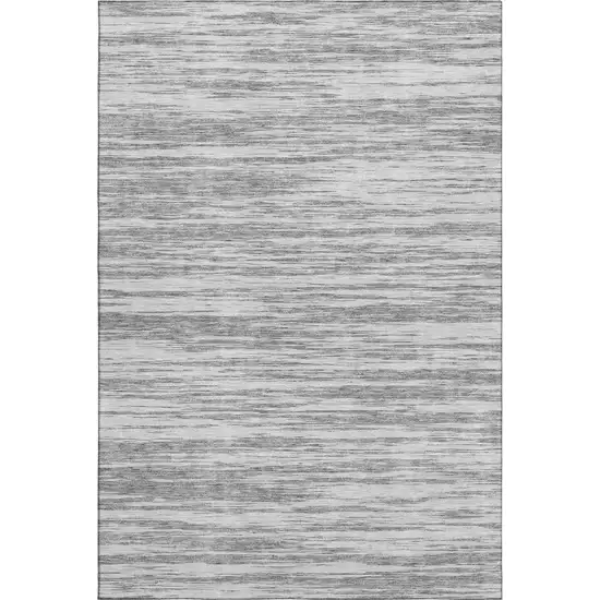 Gray And Silver Striped Washable Area Rug With UV Protection Photo 1