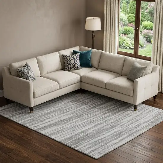 Gray And Silver Striped Washable Area Rug With UV Protection Photo 1